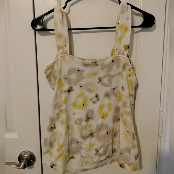 Cute Floral Yellow and Brown Women's Ann Taylor Tank Top - Picture 2 of 3